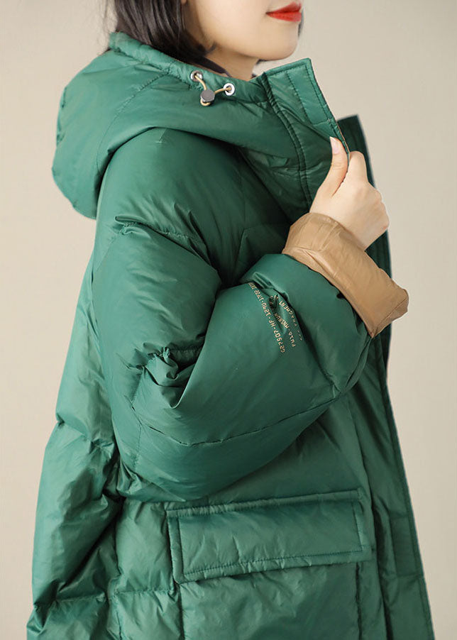 Boho Green zippered Graphic Loose Winter Duck Down Puffer