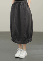 Boho Grey Elastic Waist Skirt Summer Linen - bagstylebliss