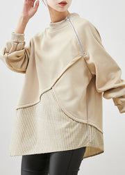 Boho Khaki Asymmetrical Patchwork Cotton Sweatshirts Top Spring