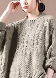 Boho Khaki Loose Cable knit Fall Long Knit Top - bagstylebliss