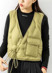 Boho Light Green V Neck tie waist fashion Winter Sleeveless down vest