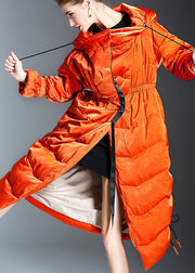 Boho Orange Loose Thick zippered Winter Duck Down Jacket In