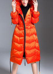 Boho Orange Loose Thick zippered Winter Duck Down Jacket In