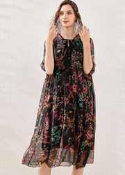 Boho Pink Cinched Print Summer Chiffon Mid Dress Half Sleeve - bagstylebliss