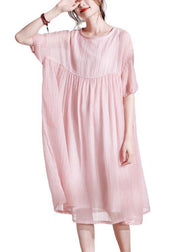 Boho Pink O-Neck Patchwork Summer Cotton Maxi Dresses Half Sleeve - bagstylebliss