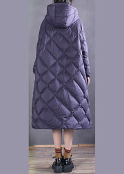 Boho Purple Hooded Pockets Duck Down Down Coats Winter