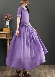 Boho Purple Ruffled Maxi Summer Linen Dress - bagstylebliss