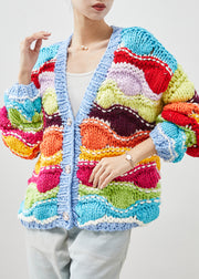 Boho Rainbow Oversized Patchwork Knit Cardigan Spring