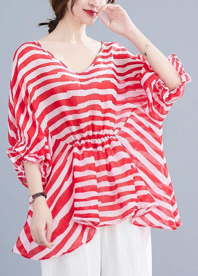 Boho Red Print Wrinkled Summer Half Sleeve Shirt Top - bagstylebliss