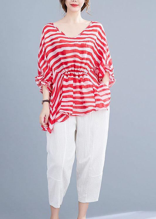 Boho Red Print Wrinkled Summer Half Sleeve Shirt Top - bagstylebliss