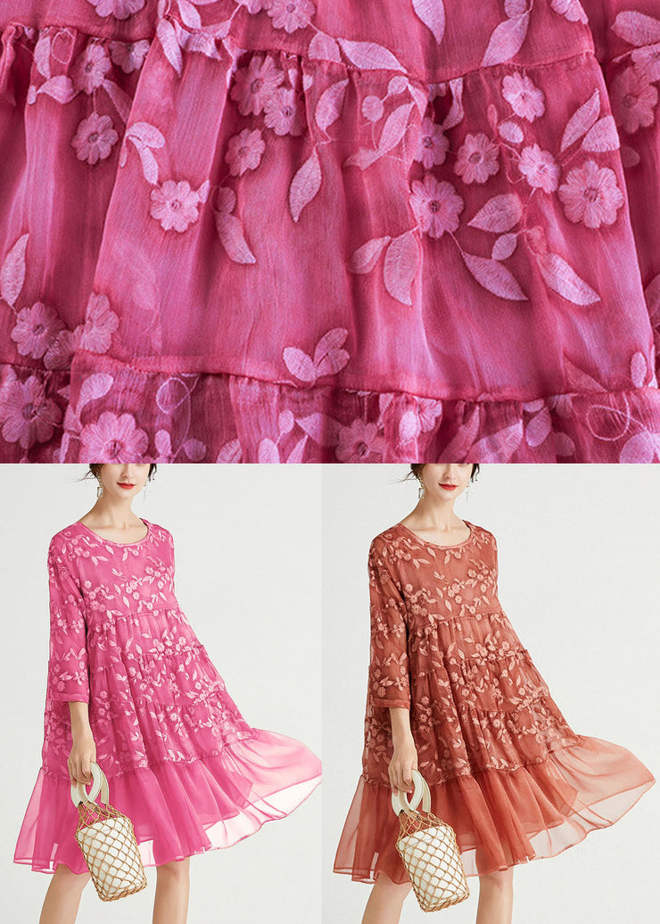 Boho Rose O-Neck Embroideried Chiffon Dress Spring