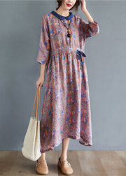 Boho Tie Waist Print Pockets Fall Mid Dress Half Sleeve