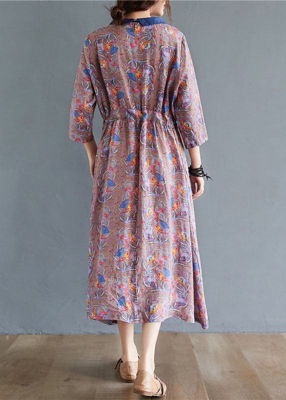 Boho Tie Waist Print Pockets Fall Mid Dress Half Sleeve