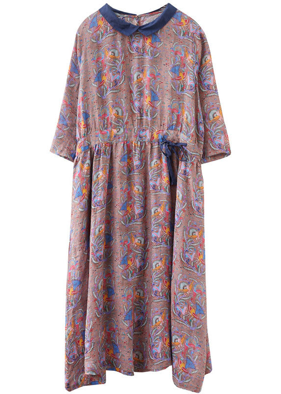 Boho Tie Taille Print Taschen Herbst Mid Dress Half Sleeve