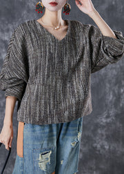 Boho V Neck Oversized Cotton Blouse Tops Lantern Sleeve