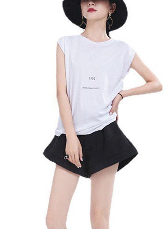 Boho White O-Neck Graphic Summer T Shirt Sleeveless - bagstylebliss