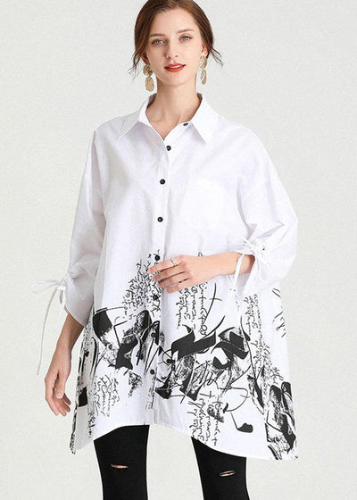 Boho White Peter Pan Collar Button Print Top Shirts - bagstylebliss