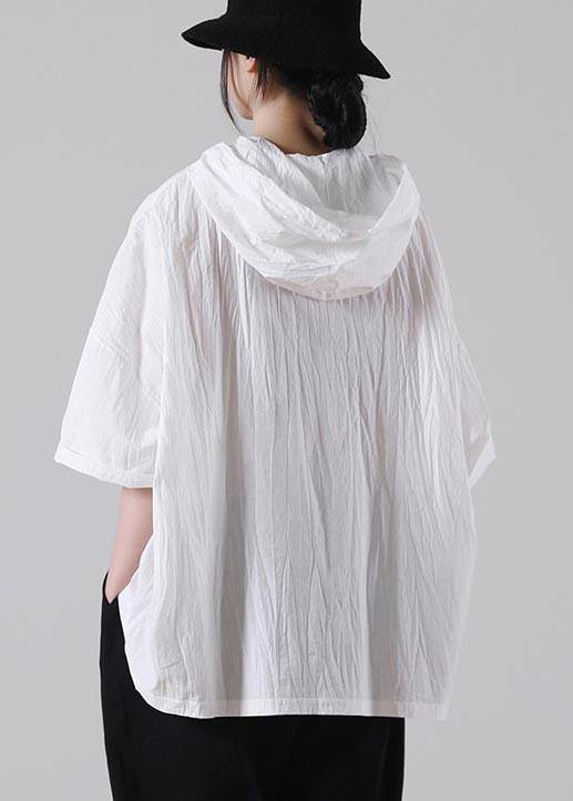 Boho White hooded Cotton Tops Summer - bagstylebliss