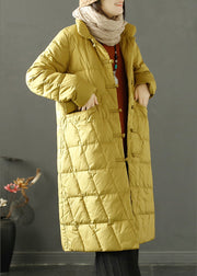 Boho Yellow Chinese Button Oriental Fine Cotton Filled Witner Coat