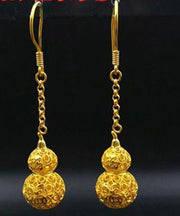 Boho Yellow Copper Overgild Hollow Out Gourd Drop Earrings