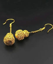 Boho Yellow Copper Overgild Hollow Out Gourd Drop Earrings