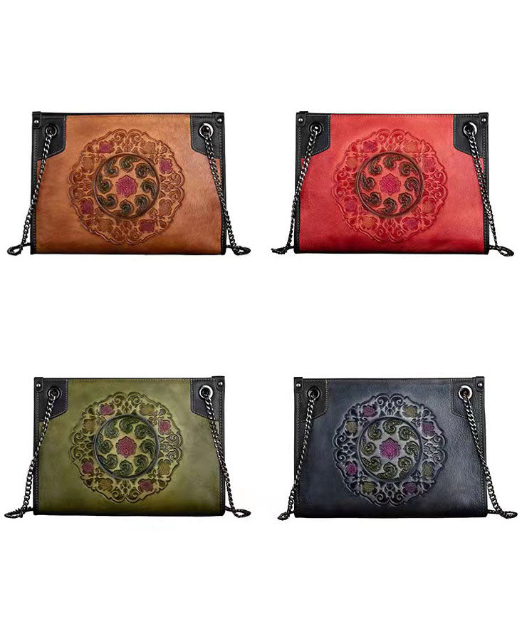 Boho Gelbe Prägung Paitings Kalbsleder Satchel Handtasche