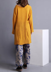 Boho Yellow U Neck low high design Linen Spring Shirt - bagstylebliss