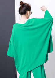 Boho green Irregular Design T-Shirt Elegant cotton Pleated Solid Color clothes - bagstylebliss