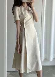 Boutique Beige V Neck fashion Cotton Long Dresses Short Sleeve