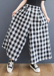 Boutique Big grid High Waist Wide Leg Pants Summer Cotton Linen - bagstylebliss