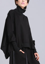 Boutique Black Bat Wing Sleeve Turtleneck Loose Asymmetrical Design Fall Tops