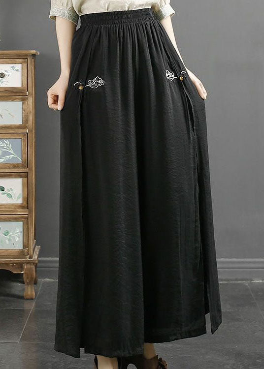 Boutique Black Embroidered Patchwork Cotton Pants Skirt Summer