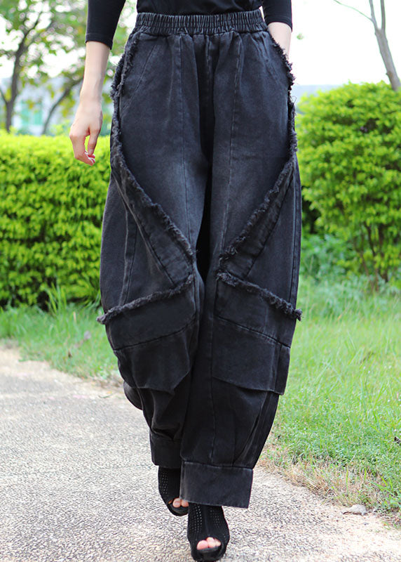 Boutique Black Grey Patchwork fashion Winter Denim Pants