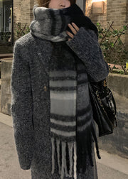 Boutique Black Grey Plaid  Faux Cashmere Warm Scarf