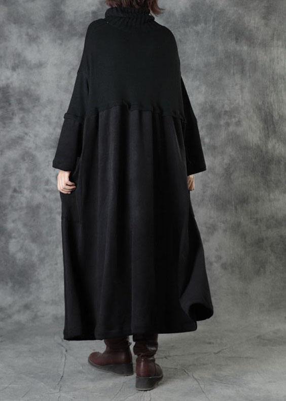 Boutique Black Loose Pockets Winter Corduroy Long Dress Sweater - bagstylebliss