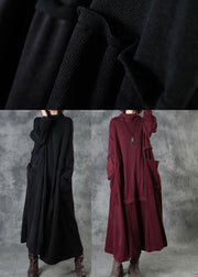 Boutique Black Loose Pockets Winter Corduroy Long Dress Sweater - bagstylebliss