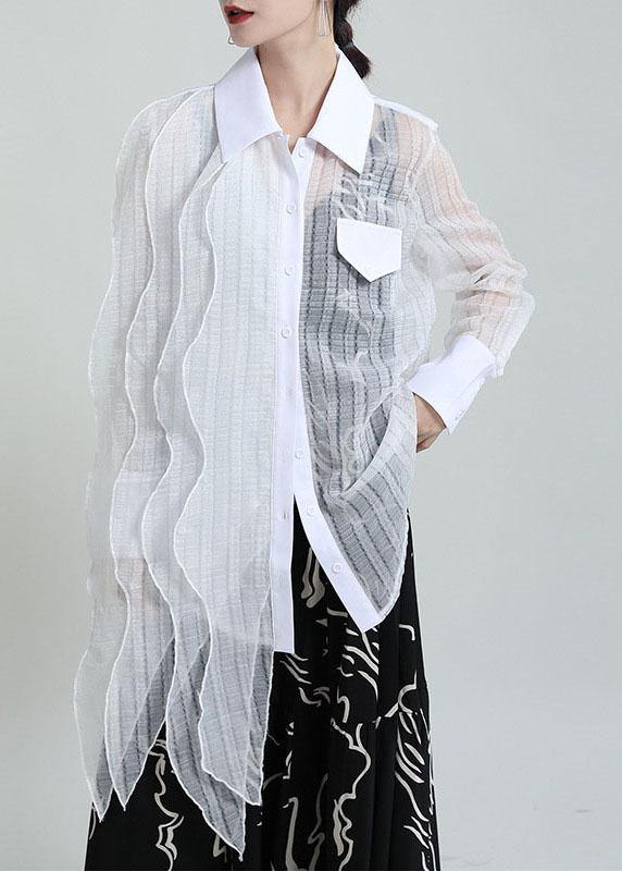 Boutique Black Peter Pan Collar Patchwork Asymmetrical Design Shirt Long Sleeve - bagstylebliss