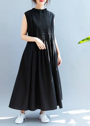 Boutique Black Ruffled wrinkled Cotton Dresses Sleeveless