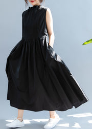 Boutique Black Ruffled wrinkled Cotton Dresses Sleeveless