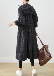 Boutique Black Zip Up Drawstring Spandex Coats Fall