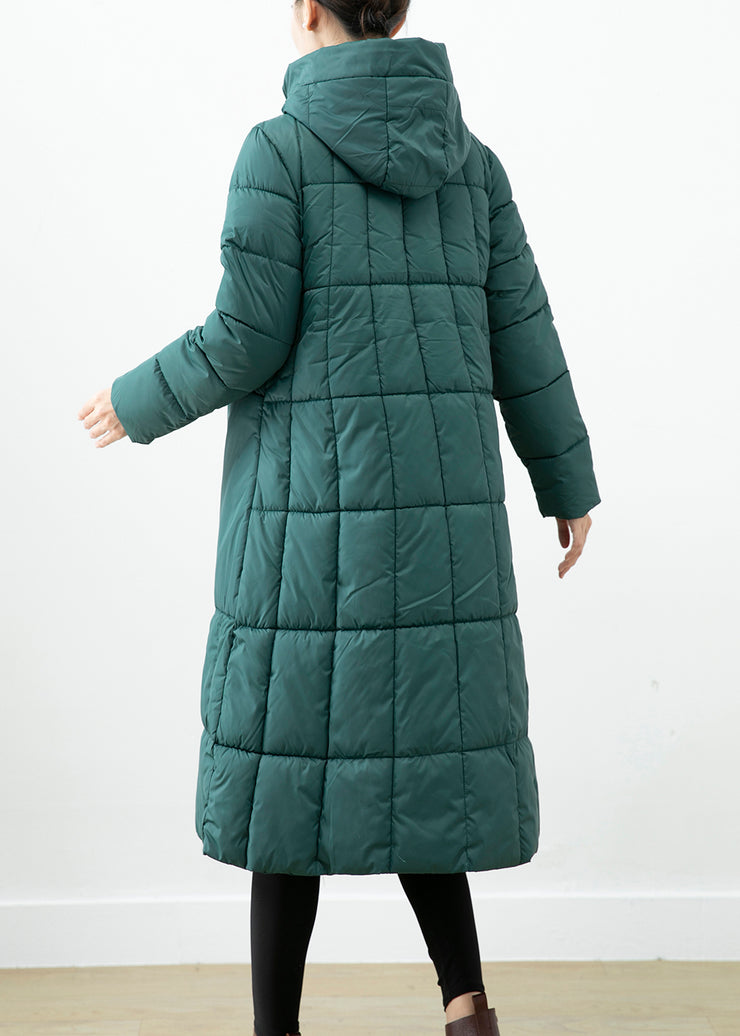 Boutique Blackish Green Hooded Pockets Fine Cotton Filled Winter Coats