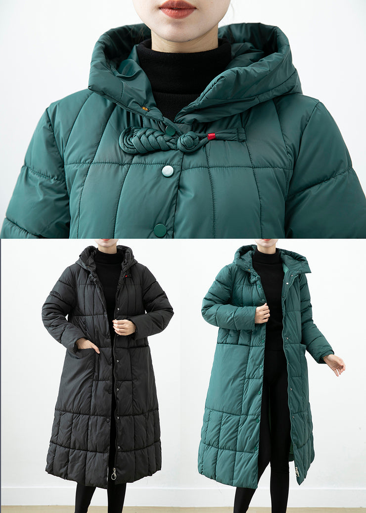 Boutique Blackish Green Hooded Pockets Fine Cotton Filled Winter Coats