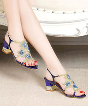 Boutique Blue Sandals Buckle Strap Peep Toe Splicing Zircon