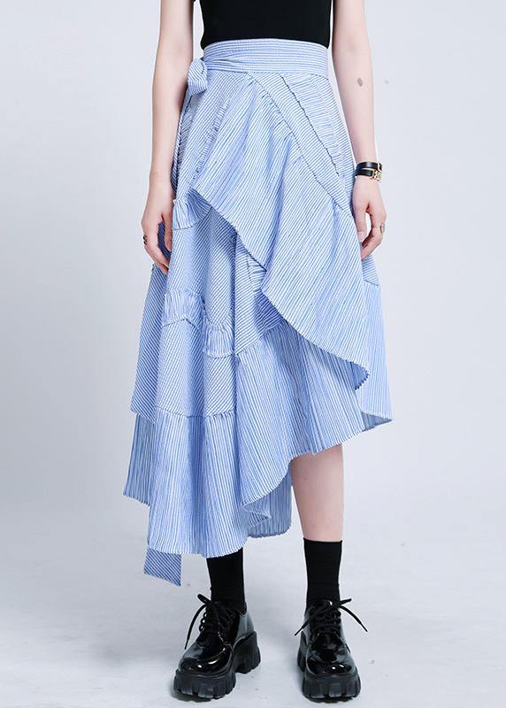 Boutique Blue Striped tie waist Ruffled Skirt Summer - bagstylebliss