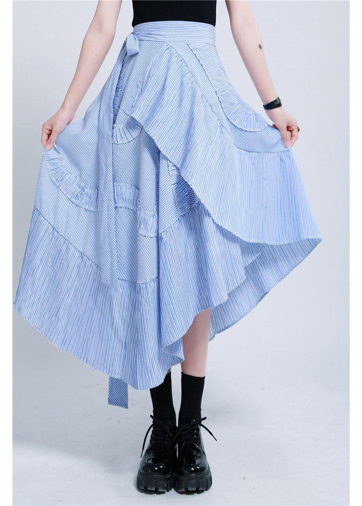 Boutique Blue Striped tie waist Ruffled Skirt Summer - bagstylebliss