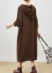 Boutique Brown Hooded Corduroy Long Dresses Spring
