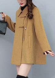 Boutique Camel Tasseled Chinese Button Woolen Coat Winter