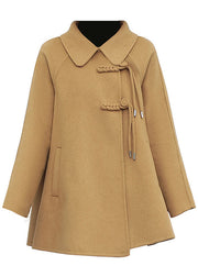 Boutique Camel Tasseled Chinese Button Woolen Coat Winter