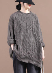 Boutique Chocolate O-Neck cable knit Sweaters - bagstylebliss