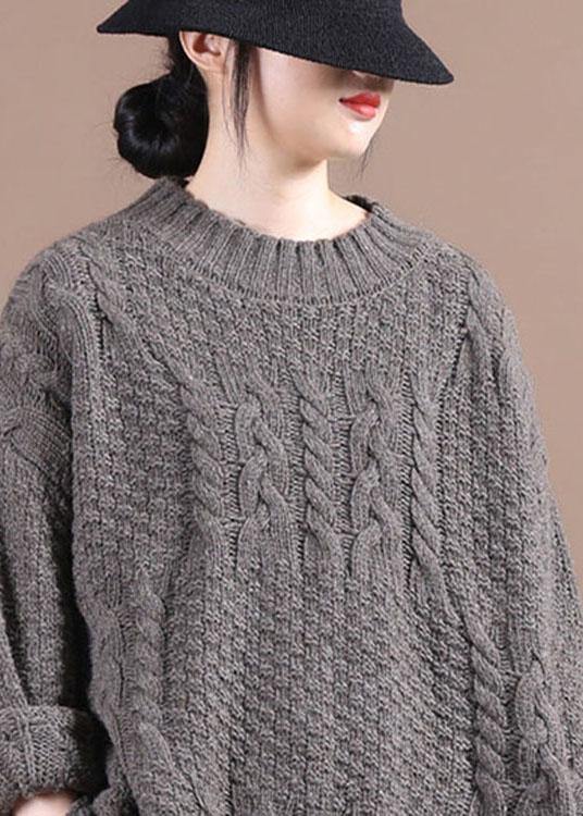 Boutique Chocolate O-Neck cable knit Sweaters - bagstylebliss